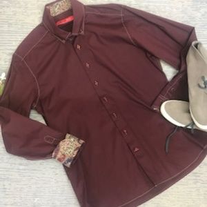 NWOT Georg Roth maroon flower lined button down